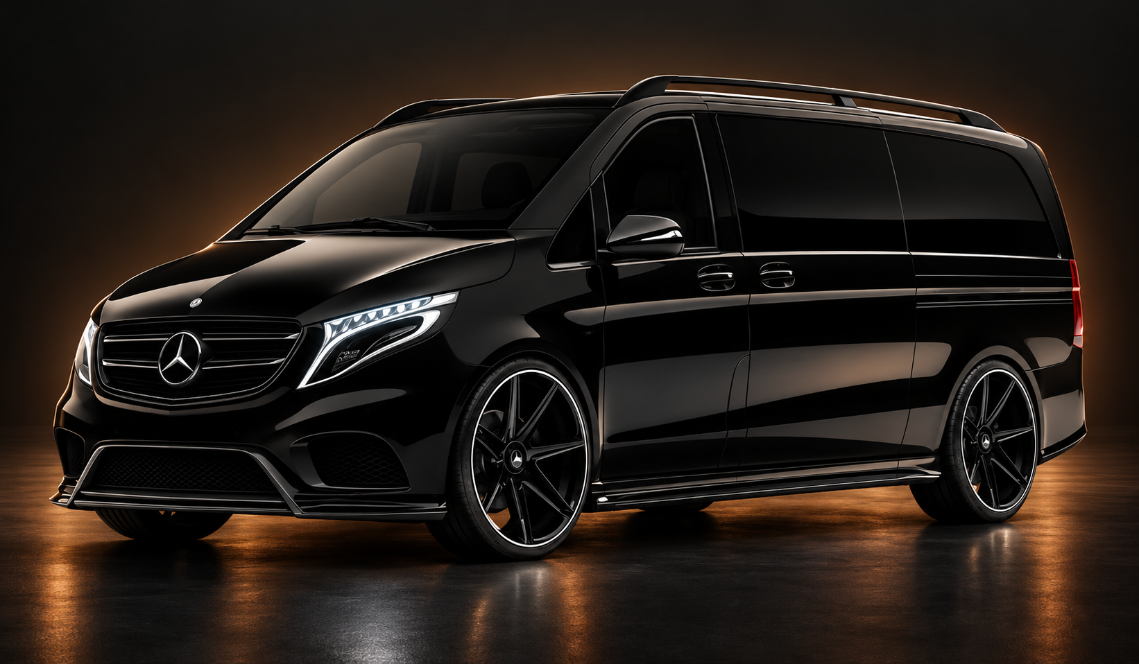 Black Mercedes passenger van for RYDES Van class